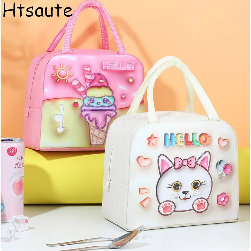 

Kawaii Cartoon Insulated Lunch Bag Cute Kuromi My Lunchbox Handheld Large Capacity Student Bento Bag