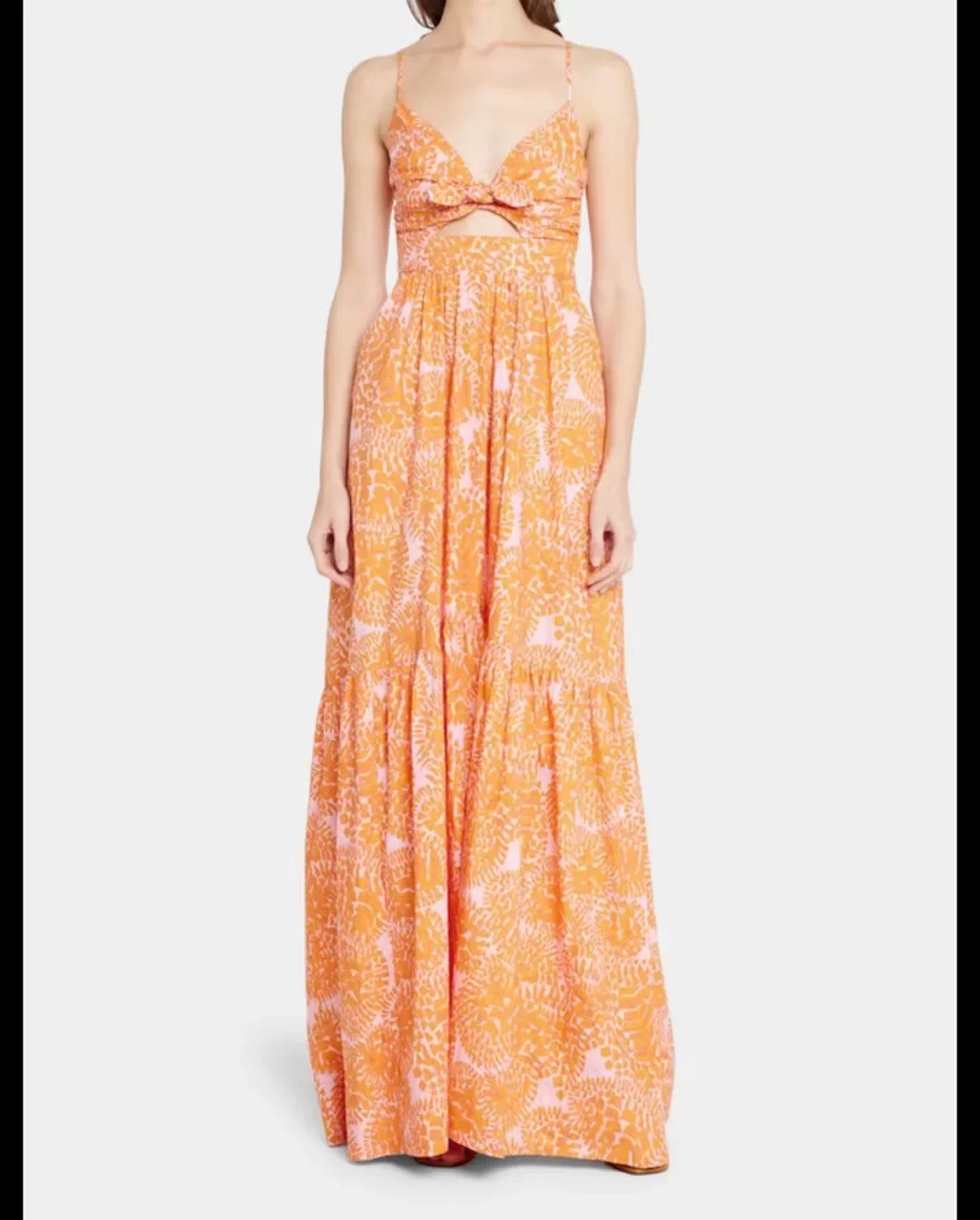 

Women's Print Strapless Chest Bowknot Spaghetti Strap Backless Sling Midi Dress