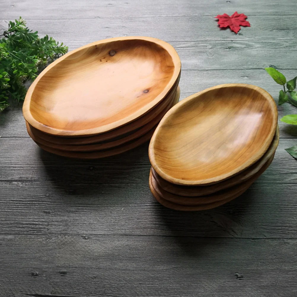 Decorative Tray Restaurant Oval Food Wooden Plate Practical Fruit Serving Dish Solid Simple Dried Snacks Storage