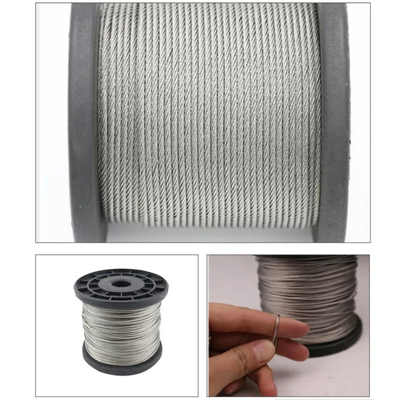 1/10M 304 Stainless Steel Soft Thin Wire Rope Clothes Drying Ropes 7*19 Hanger Fishing Lifting Cable Rustproof Diameter 1.5-10mm