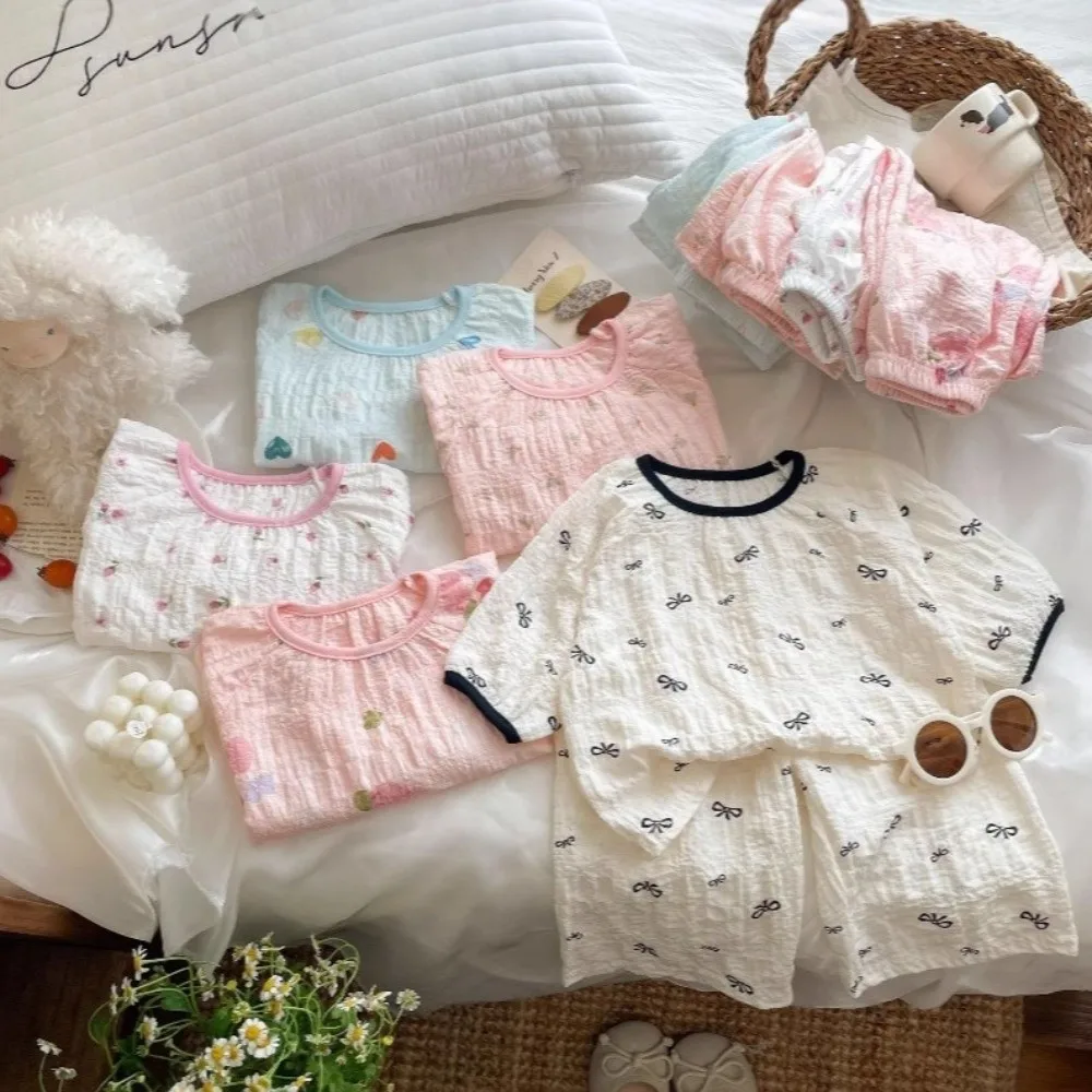 Pure Cotton Children Sleepwear Sets Two-piece Set Medium Long Sleeve Home Clothes Shirt Pant Soft Breathable Loungewear