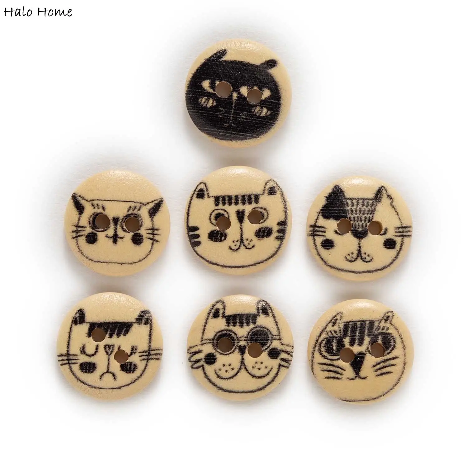 4 Style 15mm 50pcs Mixed Cat Theme Richly Colorful Round Wood Buttons Sewing Scrapbooking Clothing Crafts Handwork Accessories