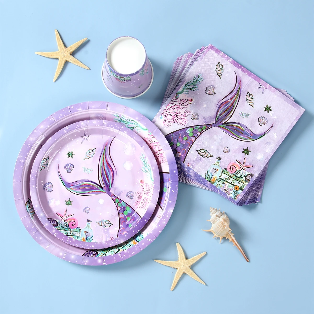 Mermaid Theme Disposable Tableware Mermaid Birthday Party Decor Kids Baby Shower Girls Under The Sea Party Wedding Party Suppies