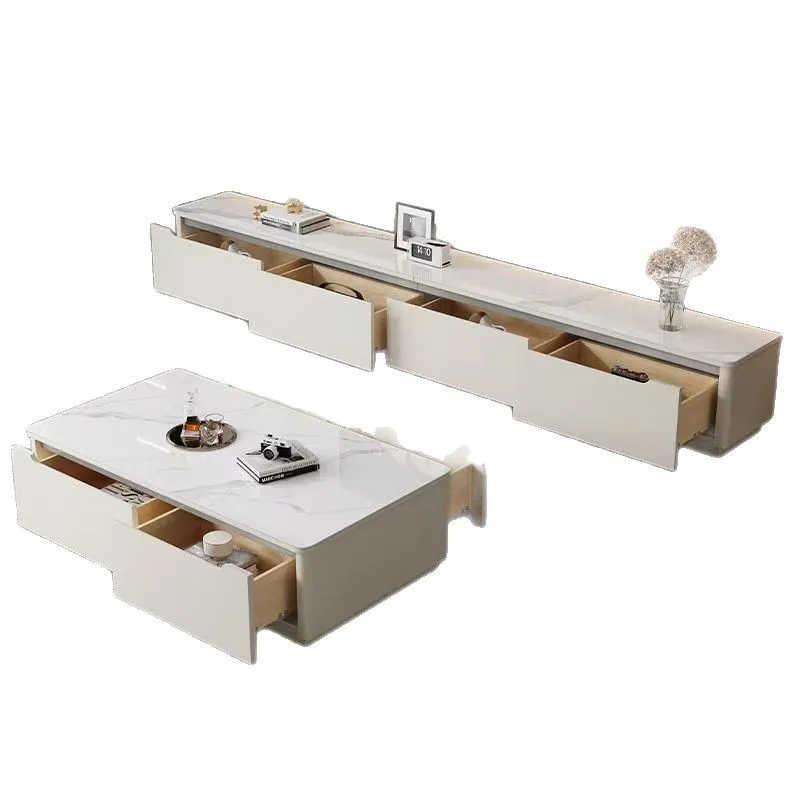 

Pure solid wood TV cabinet modern simple small apartment coffee table combination rock slab light luxury floor living room home