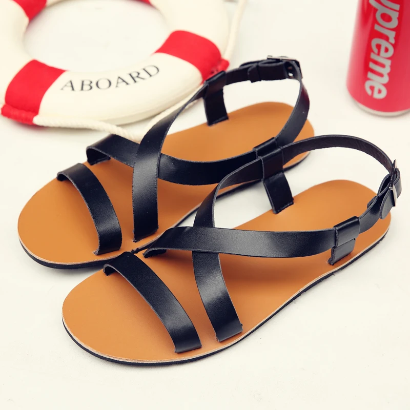 

Mens Summer Breathable Leather Sandals Comfortable Roman Slippers for Outdoor Walking Casual Wear Non Slip