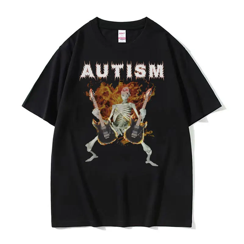 Autistic Funny Skeleton Meme Graphic T Shirt Men Fashion Gothic Retro T Shirts Male O-Neck Oversized Short Sleeve T-shirt Unisex