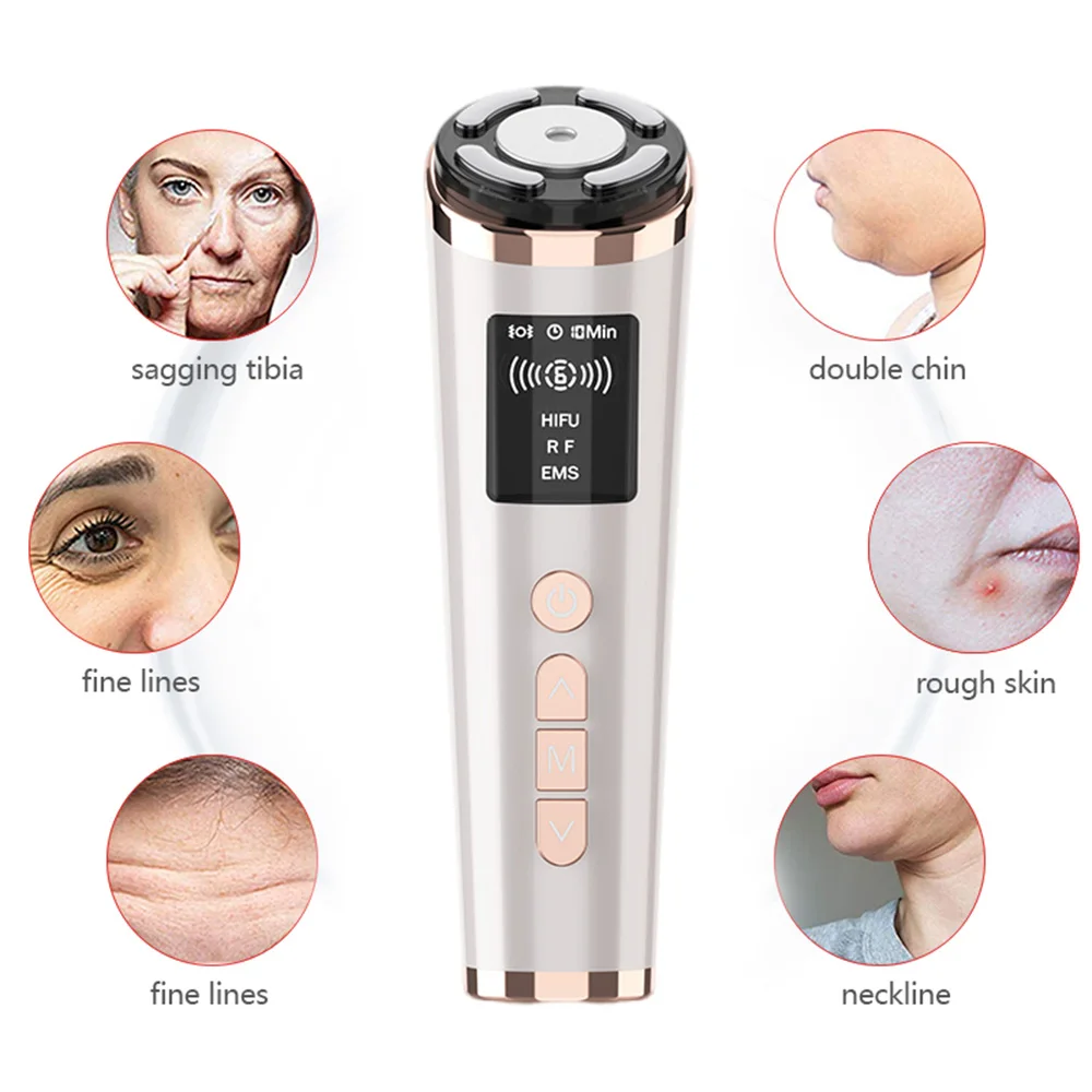 Mini machine à ultrasons HIFU EMS, micro vibration de courant, traitement du visage, appareil de beauté, raffermissement de la peau, lumière RF, antidéformable