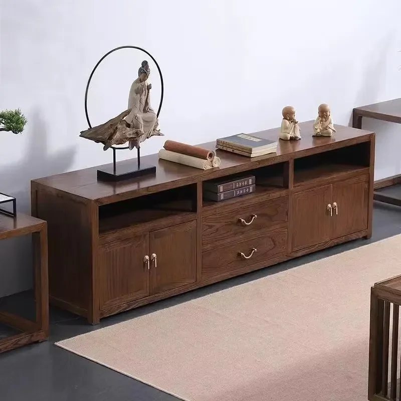 Multi-Functional Solid Wood TV Unit Traditional Style Living Room Furniture Storage Shelves for Books Media Decor TV Cabinet