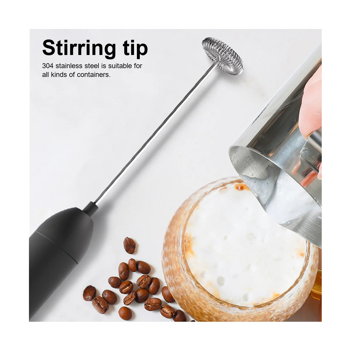 Electric Milk Frother Mixer Egg Beater Kitchen Food Stirrer Coffee Cappuccino Creamer Whisk Blender -Black