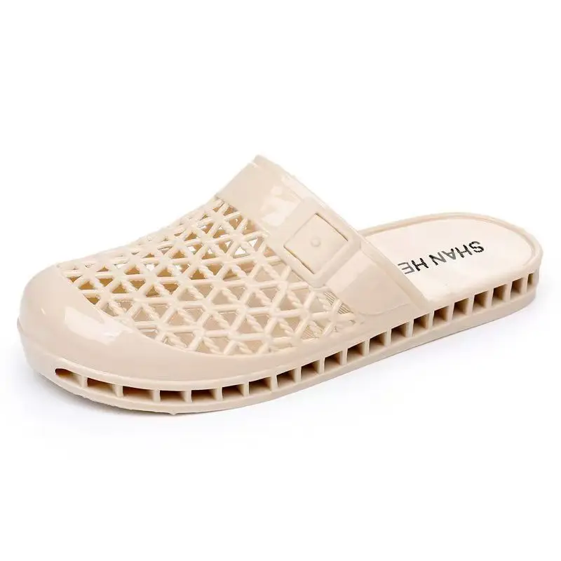 

Women Baotou Hollow Out Crystal Slippers Summer New Soft sole Non Slip Home Slippers Outdoor Half Slippers Beach Slippers