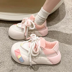 Women Shoes Autumn Round Toe Casual Female Sneakers Wedge Basket 2023 Fall Comfortable Cross New Sports Rubber Basic PU Lace-Up