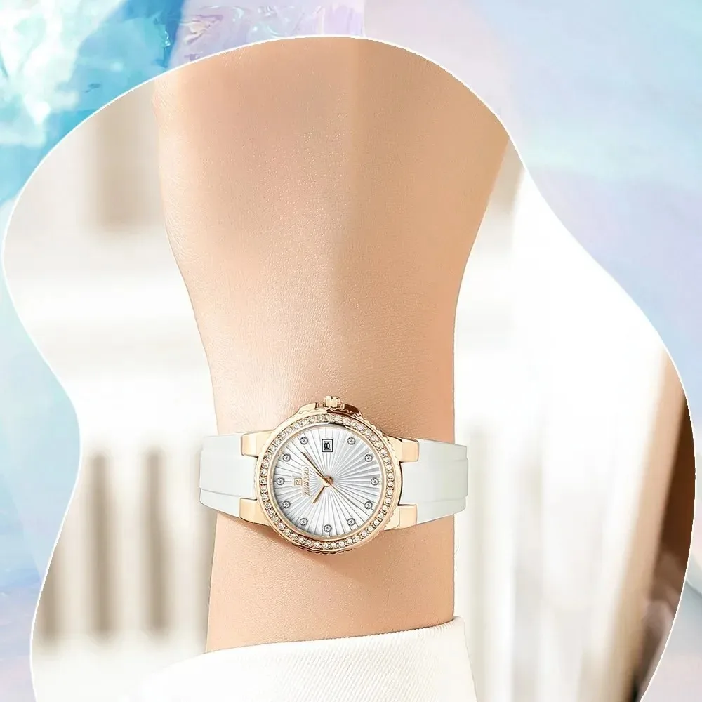 Reward 231780L Luxury Sports Silicone Quartz Women's Watch with Diamond Inlaid Waterproof Calendar Watches for Women Reloj Mujer