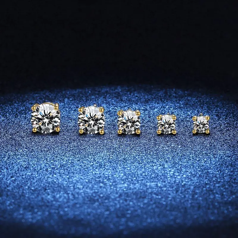 

0.5-3ct Moissanite Diamond Stud Earrings 18K Yellow Gold Plated 925 Silver Wedding Earring for Women Men Luxury Jewelry with GRA