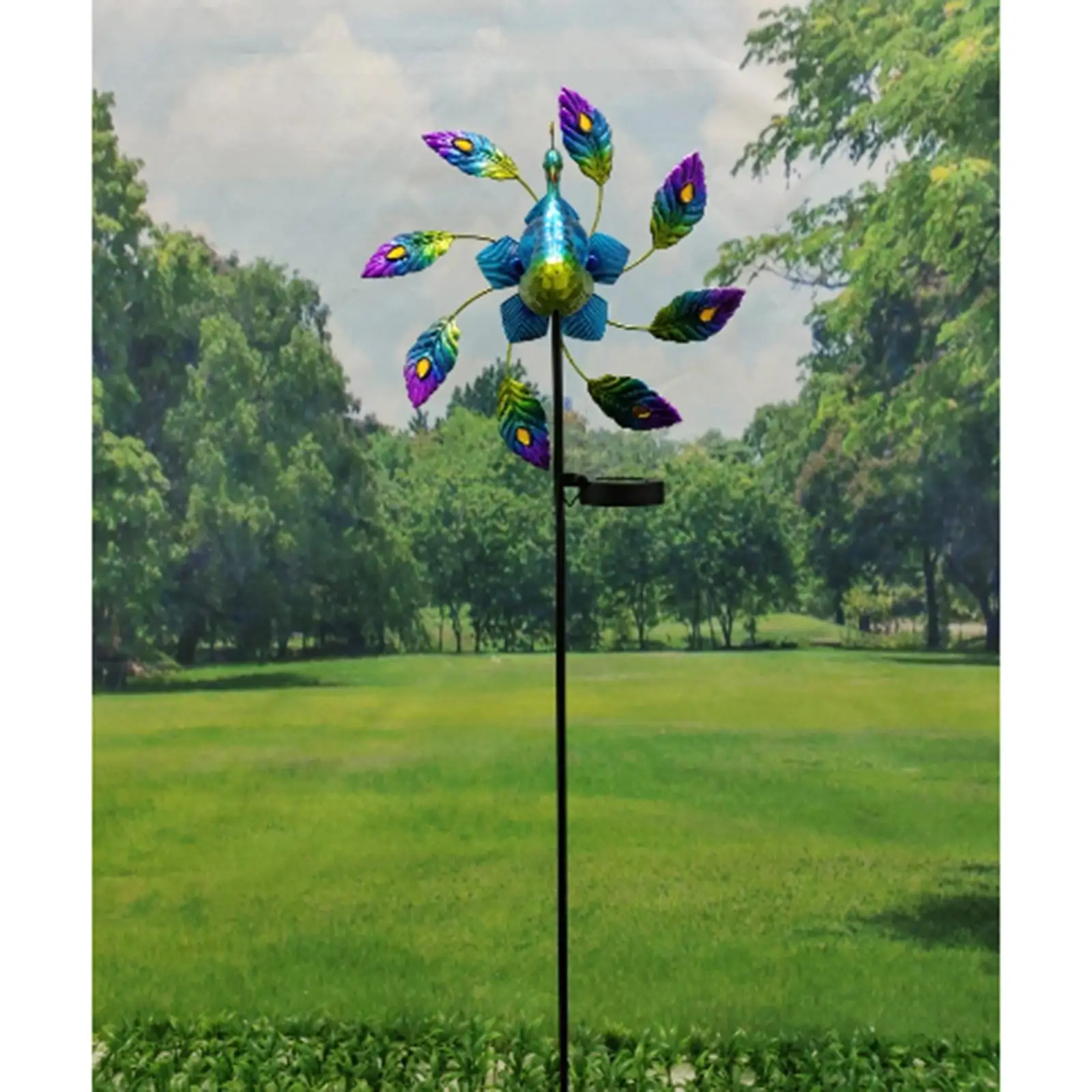 Metal Wind Spinner Solar Light Garden Peacock Stake Outdoor Waterproof LED Decoration for Walkway Patio Landscape Art