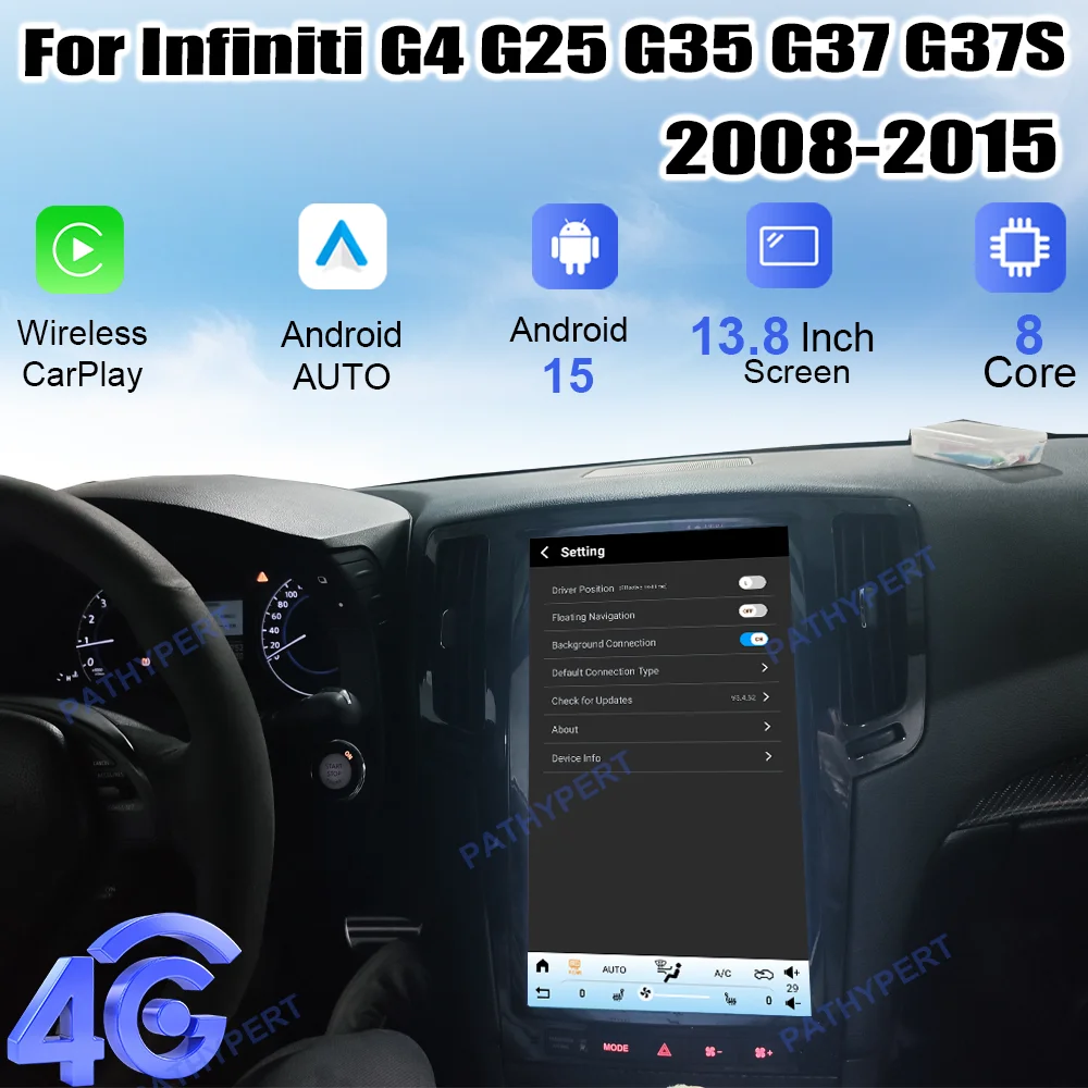 

For Infiniti G4 G25 G35 G37 G37S 2008-2015 Car Multimedia Player 13.8" Carplay Display Vertical Screen AutoRadio GPS Navigation