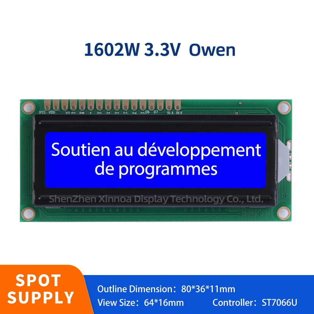 Support Customized Spot Modules With Full View Blue Film White Letters European 1602W 3.3V Character LCD Module Display Screen