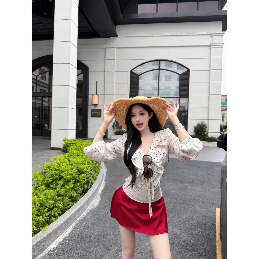 

Low Waist Women's Shirt And Pants Set Summer 2026 Lenzing Lyocell Linen Collar Pearl Glitter A-Line Fashion Ensemble