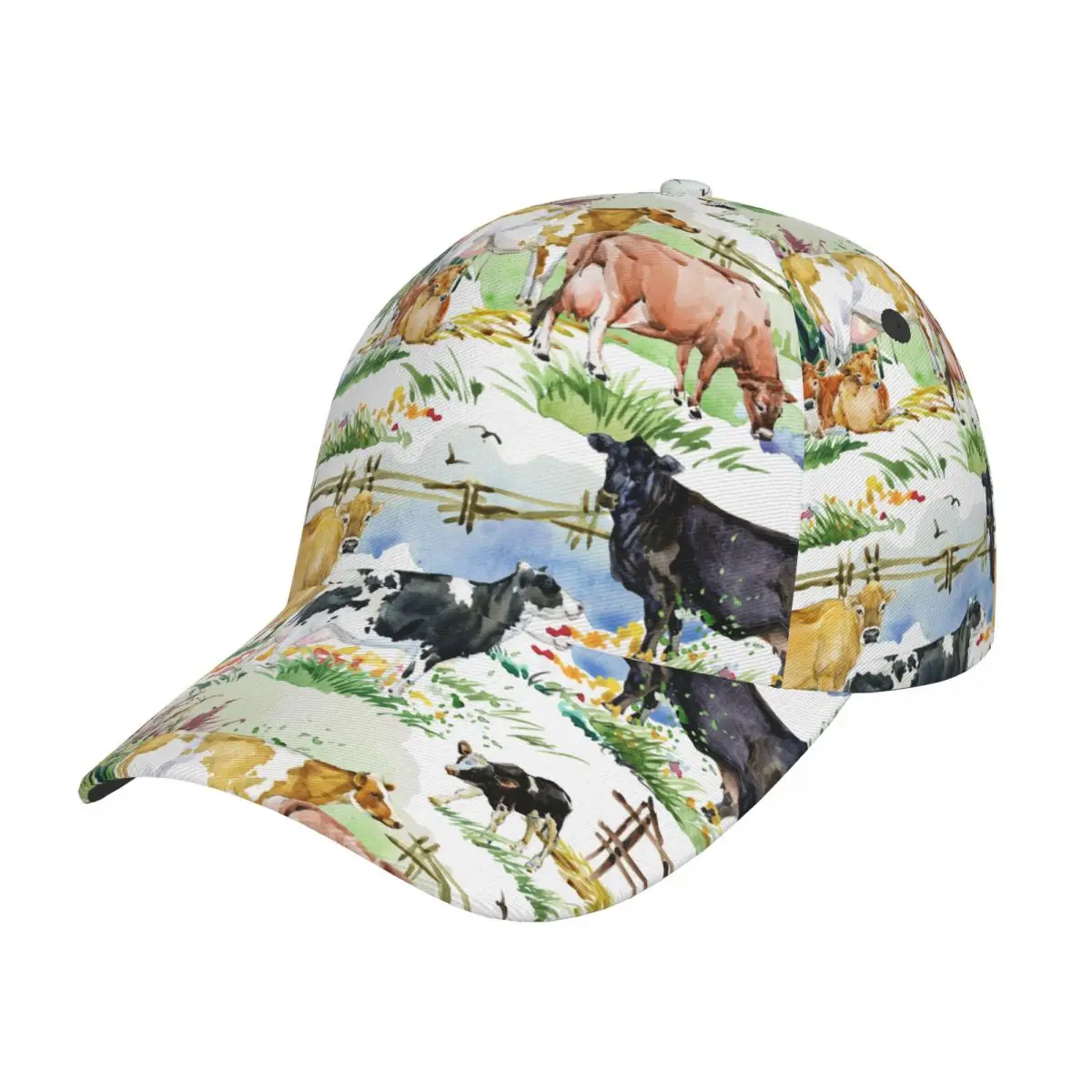 

Baseball Cap Watercolor Farm Animal Dairy Cows On Hat New Fashion High Quality Man Racing Motorcycle Sport hats