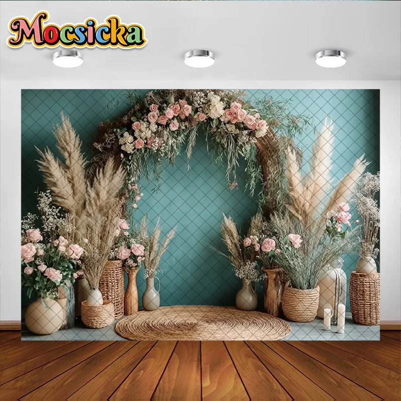 Mocsickaการถ่ายภาพพื้นหลังBohoดอกไม้Archesตกแต่งฉากหลังสําหรับอาบน้ําเด็กทารกแรกเกิดวันหยุดPortrait Studio Props