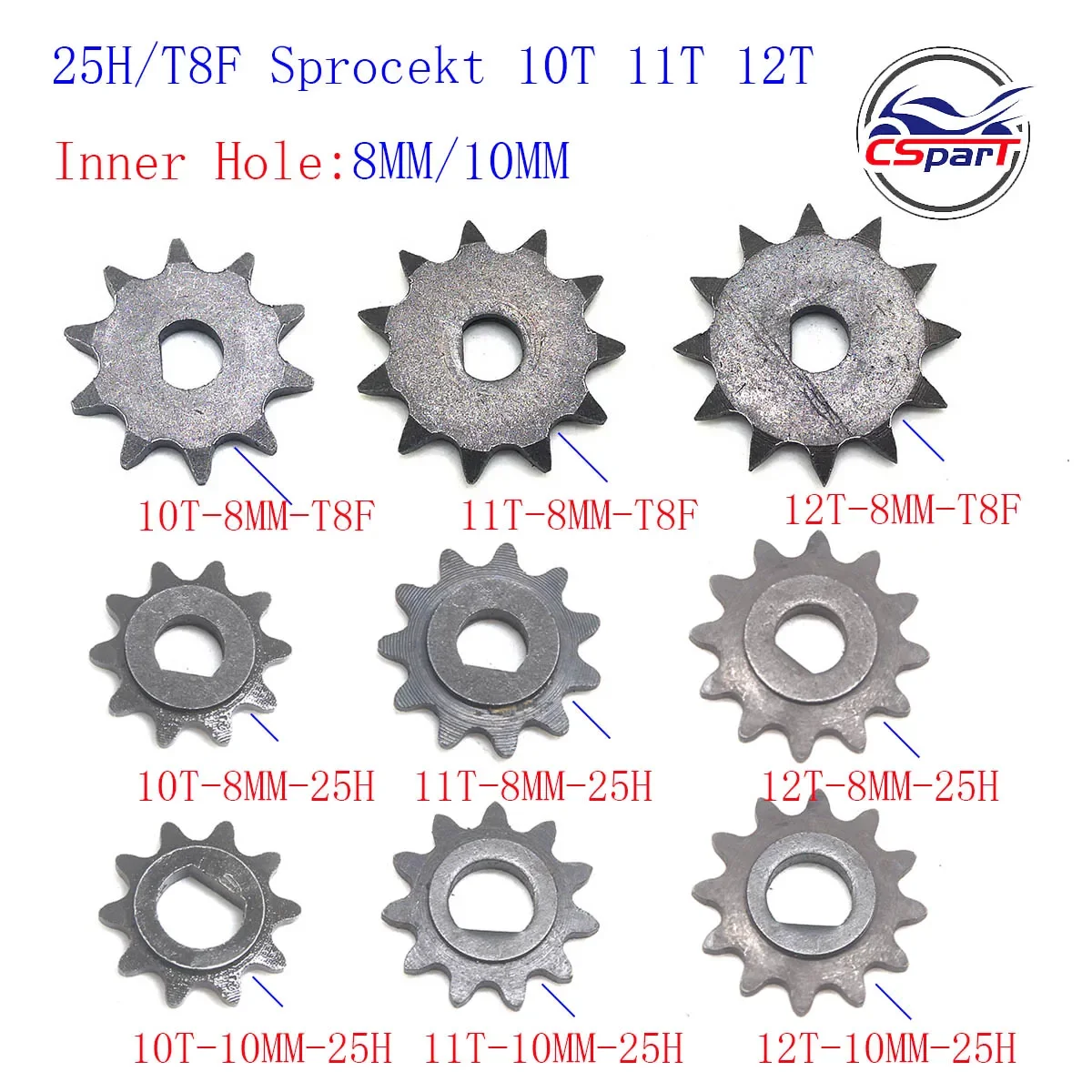 10 11 12 Tooth 10T 11T 12T 25H T8F D Type 8MM 10MM Razor EVO X-Treme IZIP E Scooter Motor Sprocket MY1020