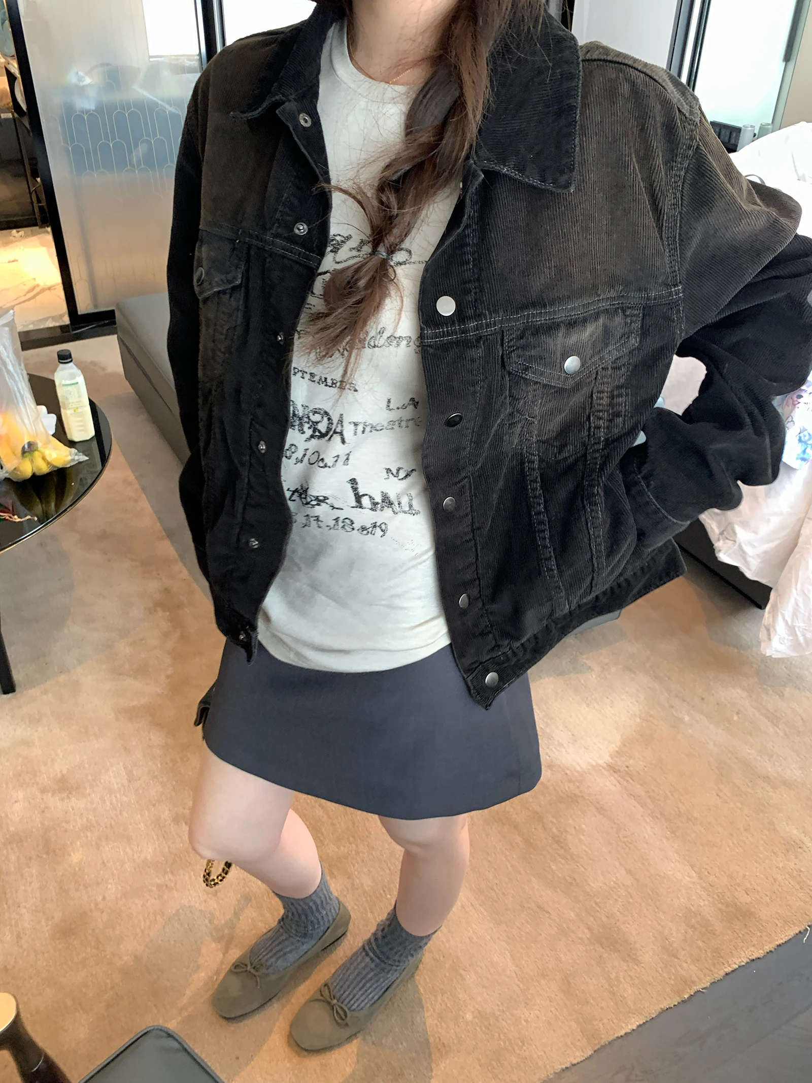 

Retro Vibe Washed Vintage Corduroy Casual Coat Long Sleeve Turn-down Collar Loose Fit Women's Spring Outerwear