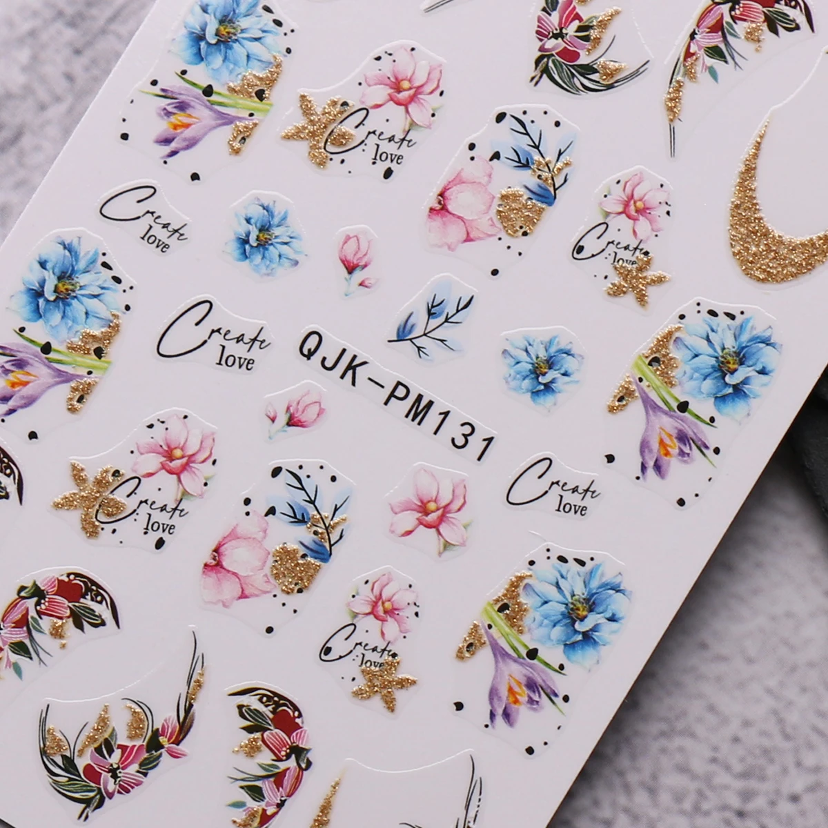 6pcs spring flower and grass glitter nail art stickers, art stickers, easy to apply nail decoration, DIY, gift, wedding party