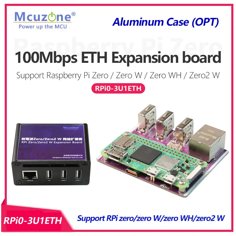 RPi0_3U1ETH,10/100Mbps Ethernet and 3*USB  for RaspberryPi zero W/WH, zero2 W, USB HUB,driver free