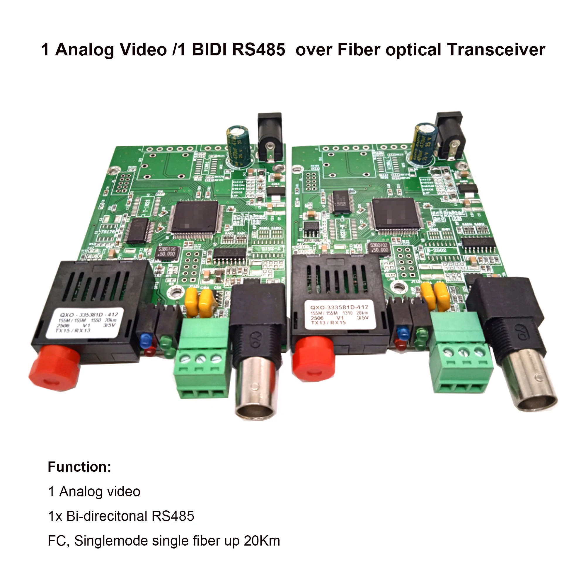 1 Cvbs Analog Video RS485 data over Fiber Converter Optical Transceiver for PTZ FC Optical tranceiver Singlemode 20Km