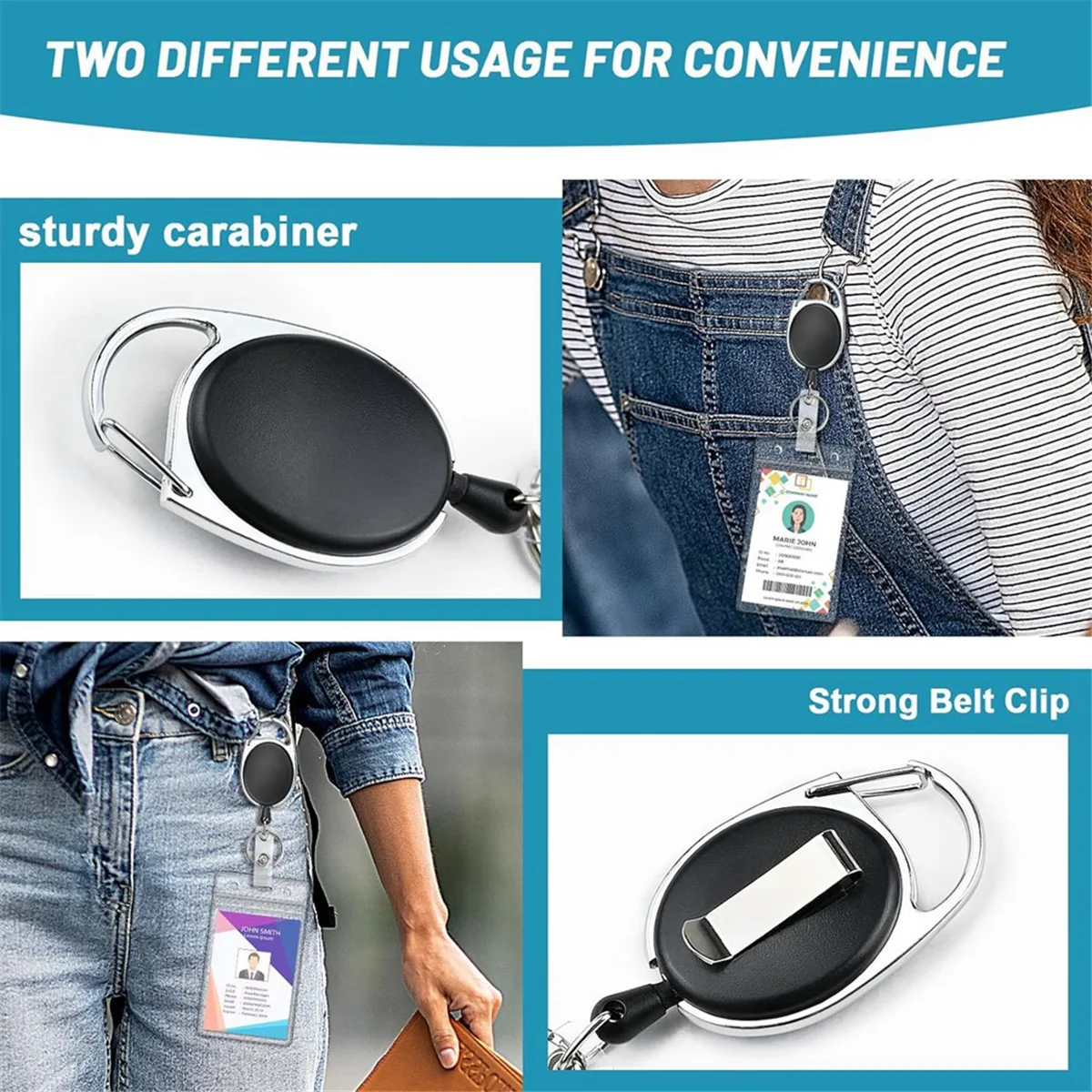cordini per badge identificativi Confezione da 2 porta badge identificativi con bobina per badge retrattile Porta carte d'identità verticale trasparente con moschettone resistente