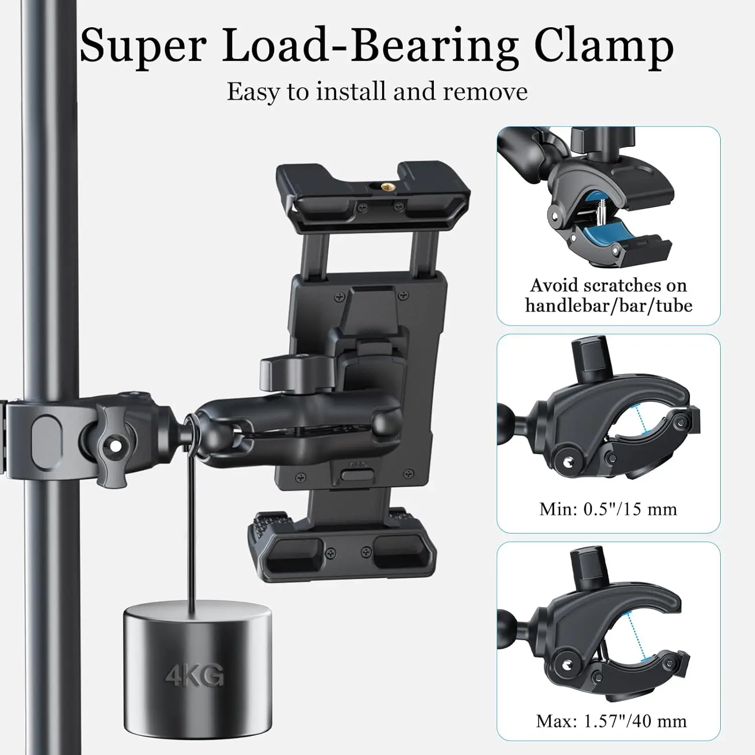 Adjustable Tablet Stand For iPad iPhone Wheelchair Microphone Exercise Handlebar Bike Stroller Music Stand 360° Rotatable Clamp