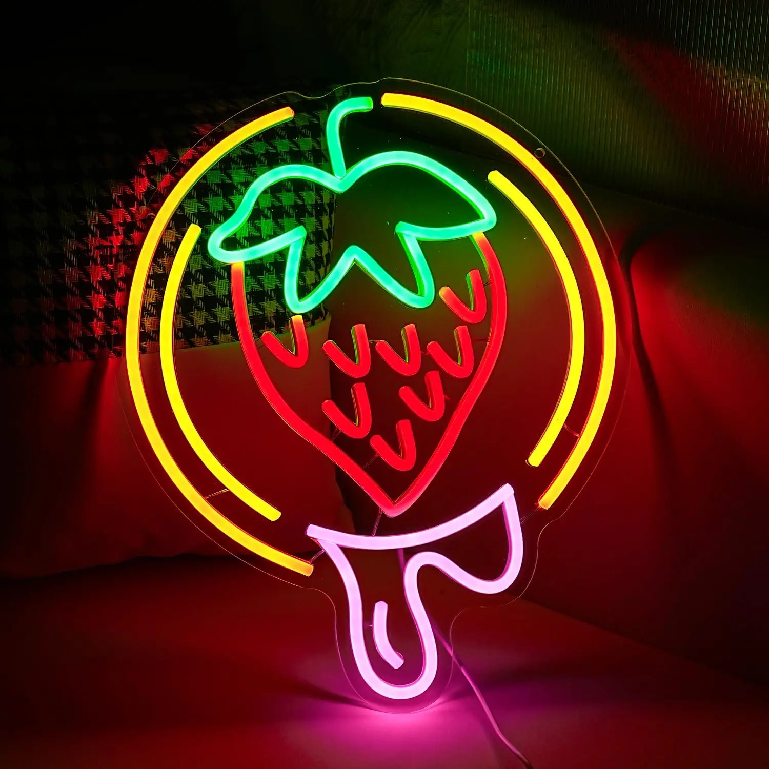Strawberry Neon Sign Dimmable LED Neon Light for Fruit Shop Smoothie Bar Dessert Shop Bedroom Kitchen Party Birthday Wall Decor