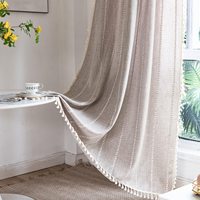 Boho Curtain for Bedroom, Cotton Linen Stripes Embroidery, Semi Blackout Bohemian Retro Window Treatment Drape Tassels 1 Panel