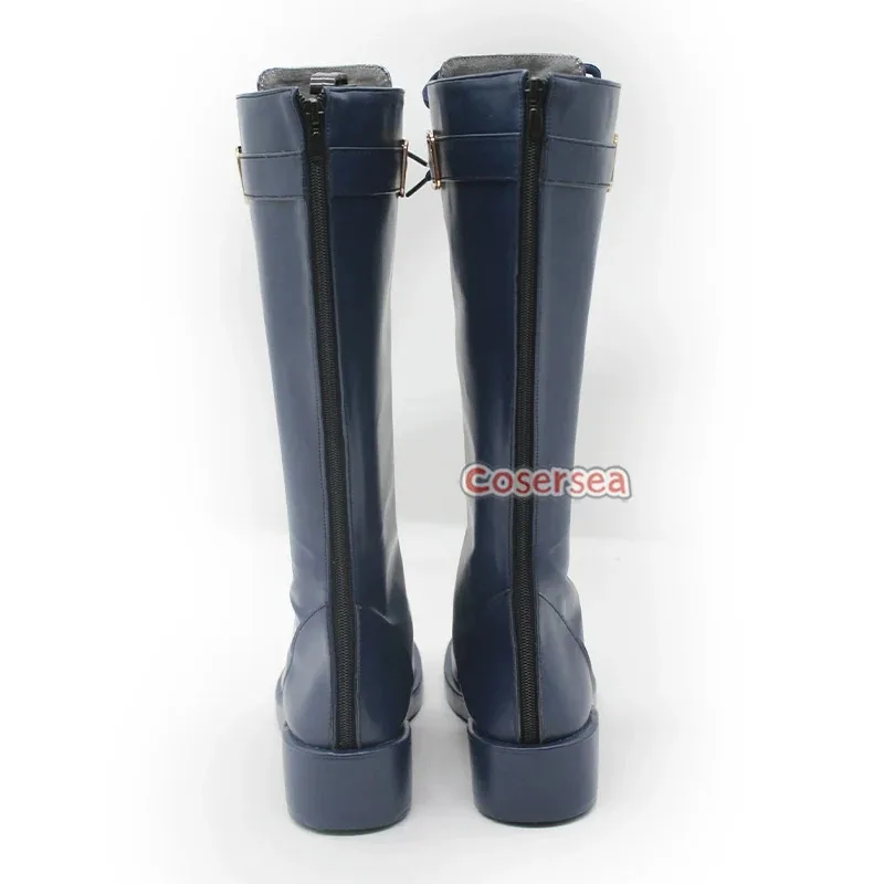 Cosersea Asagiri Suou 코스프레 신발 블루 아카이브 Asagiri Suou 할로윈 역할 놀이 파티 블루 PU 가죽 플랫 힐 코스프레 부츠
