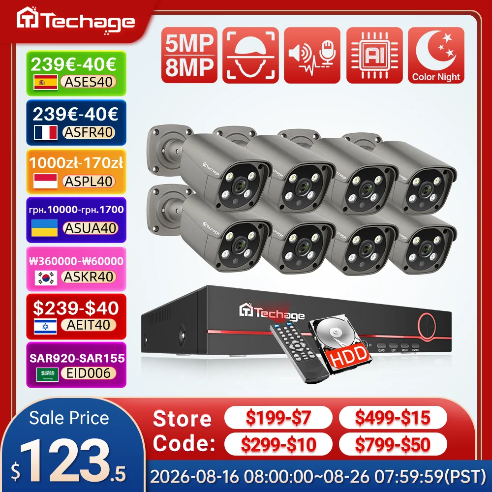 Home Security Camera System - Techage 8CH 5MP 8MP Security Camera