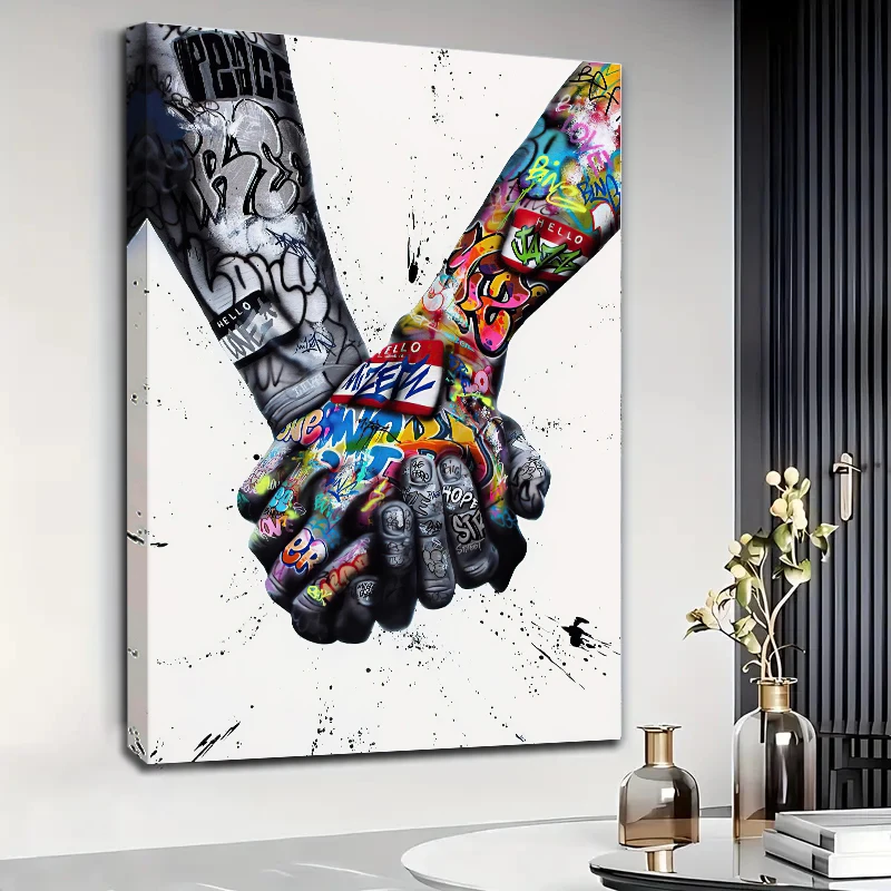 Holding Hands Love Couples Graffiti Canvas Poster, Abstract Canvas Wall Art Prints,Modern Artwork for Living Room,Home Decor