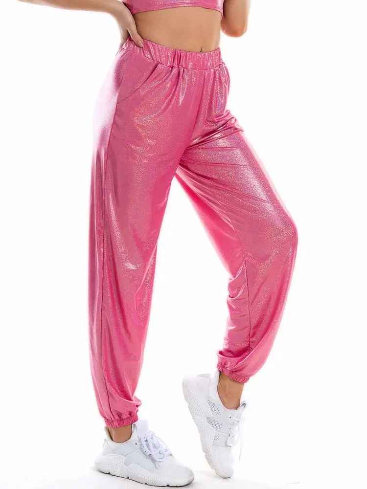 MSemis Mädchen Metallic Tanzhose – Hochglanz, Hohe Taille, Hip Hop, Karneval, Größen 110–176