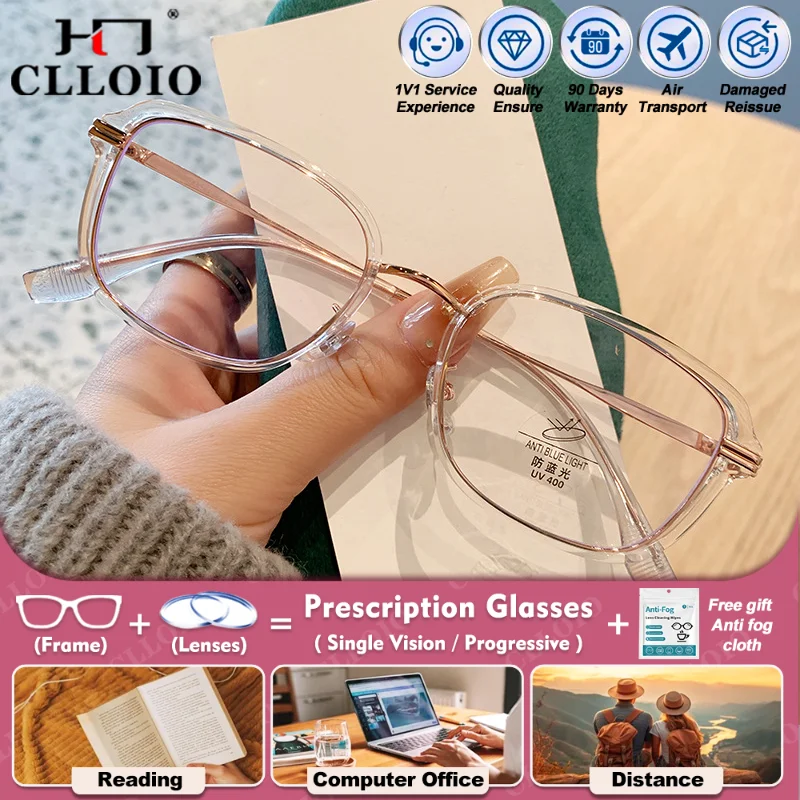 

CLLOIO Fashion Women Square Myopia Prescription Computer Glasses Blue Light Blocking Multifocal Photochromic Optical Eyeglasses