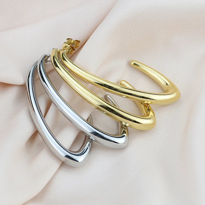 C Golden Hoop Earrings Hip Hop Minimalist Style Stainless Steel Jewelry Daily Wear Accessorie