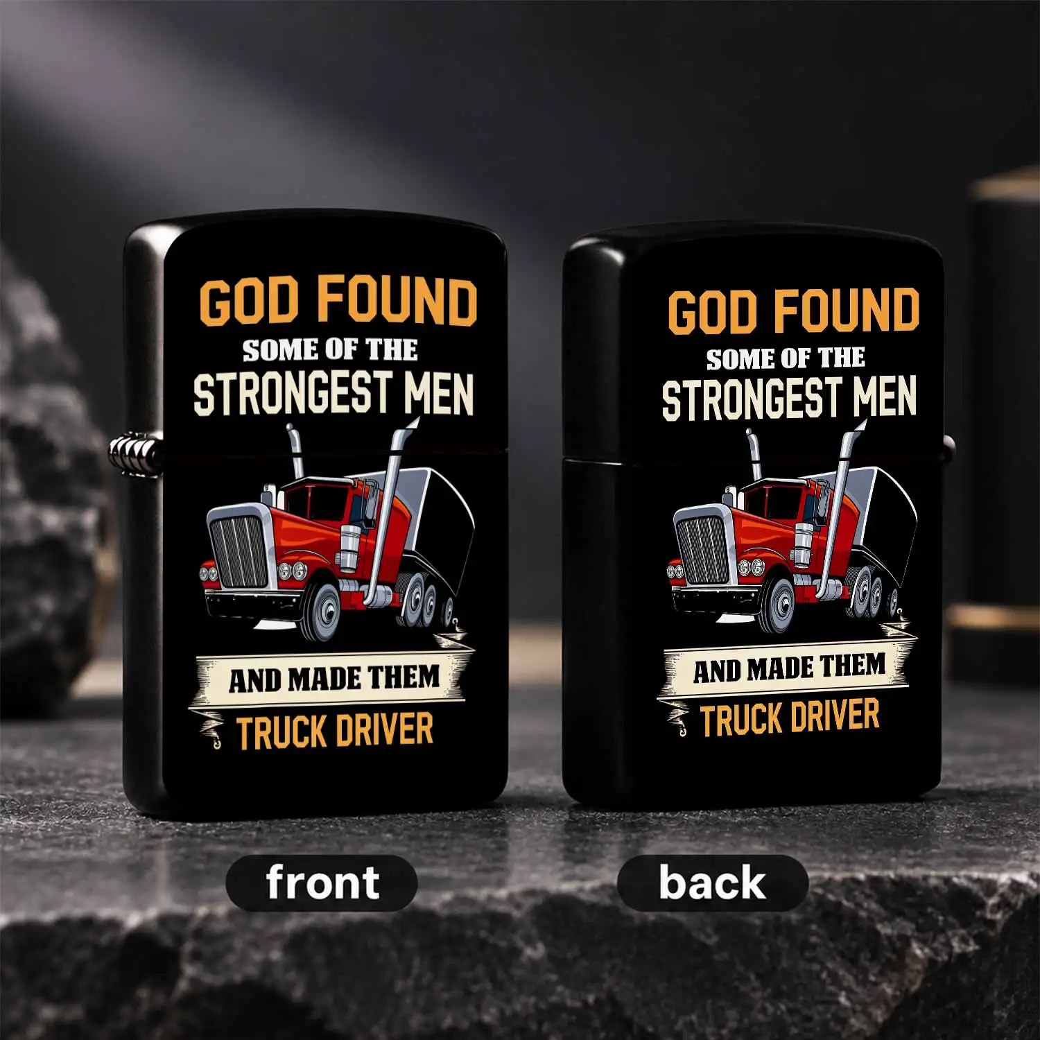 God Found Strongest Men Made Them Truck Driver Themed Decorative Lighter, Classic Heavy Duty Dump Truck Pattern Portable Pocket Lighter, Ideal Daily Use Accessory For Trucker Family Friends, Thoughtful Gift For Birthday A Humorous And Inter