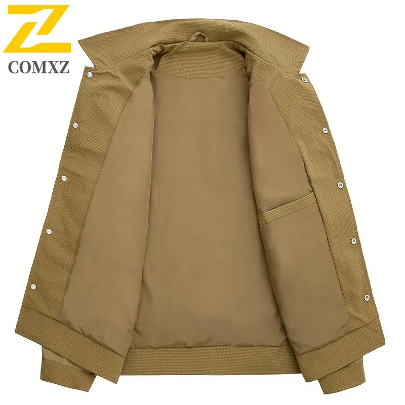 COMXZ 2025 Mens Outdoor Hiking Jacket Loose Fit Hooded Lightweight Windbreaker Windproof Waterproof Casual Coat