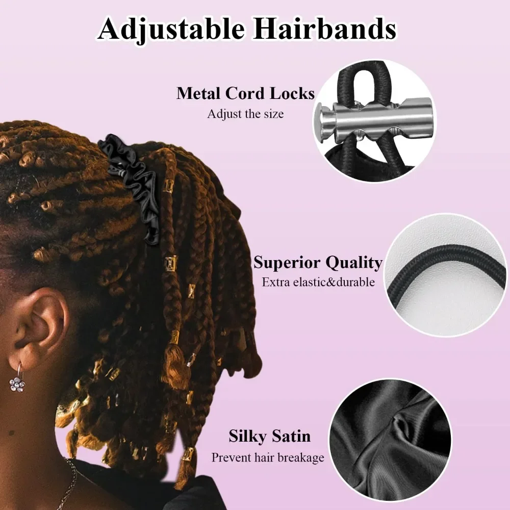 3Pcs Adjustable Extra Length Scrunchie Elastic Tie Hair Rope No Slip Silky Satin Hair Loop Rubber Band for Girl Thick Curly Hair