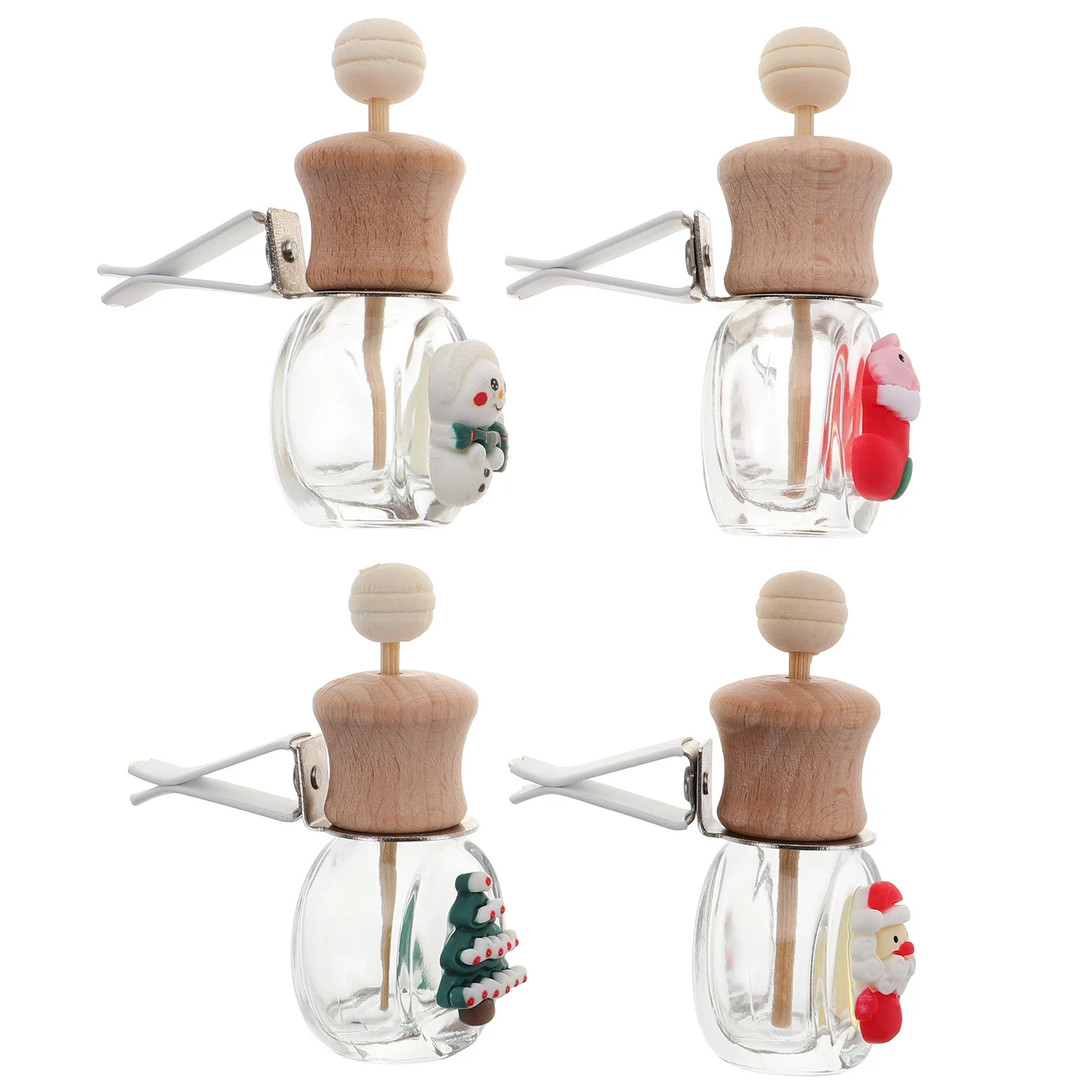 

4Pcs Christmas Car Diffuser Bottle Air Freshener Vent Clips Glass Wood Scent Holder for Interior Dashboard Decor