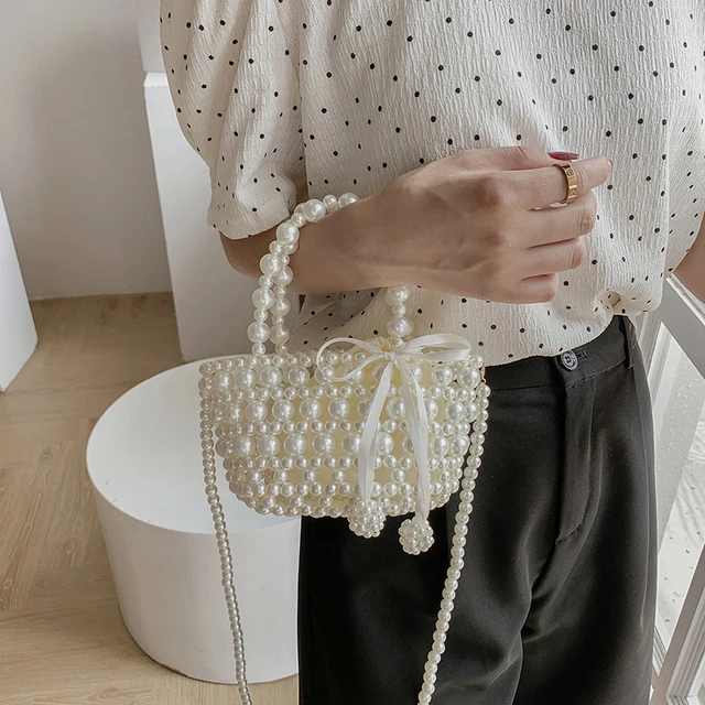 Girls Pearl Purses and Handbags Cute Pearl Hand Bags for Women String Shoulder Bags Ladies Beach Basket Tote Bag AliExpress