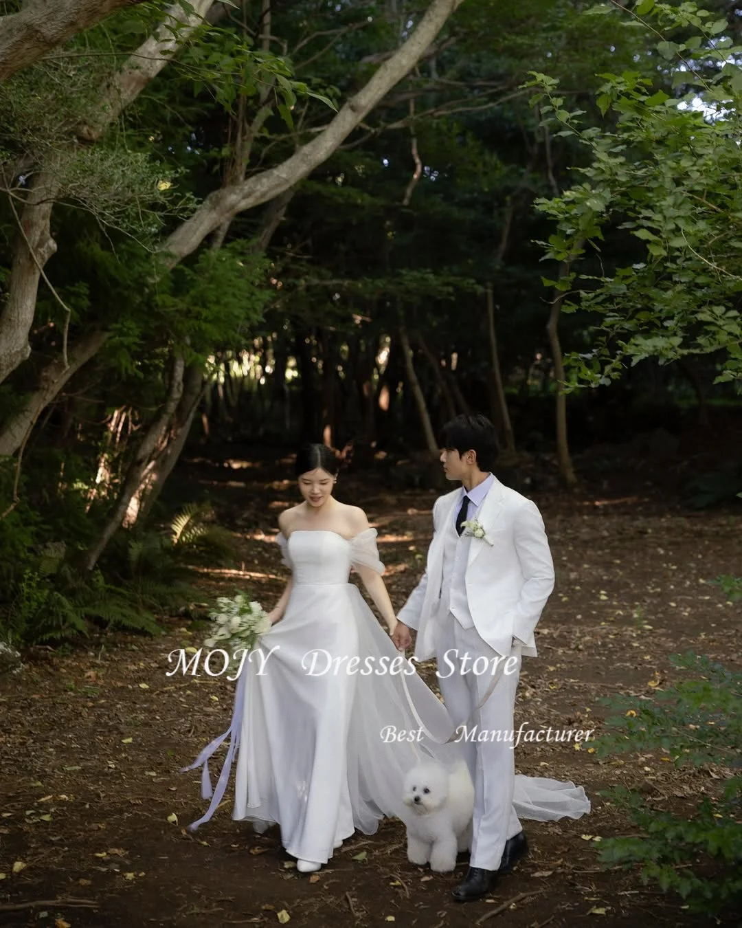 Mojy Strapless Marfim Coréia Vestido de Noiva Sessão de Fotos Fora Do Ombro Longo Trem de Varredura Vestidos de Noiva Espartilho Garona Personalizzato 2025