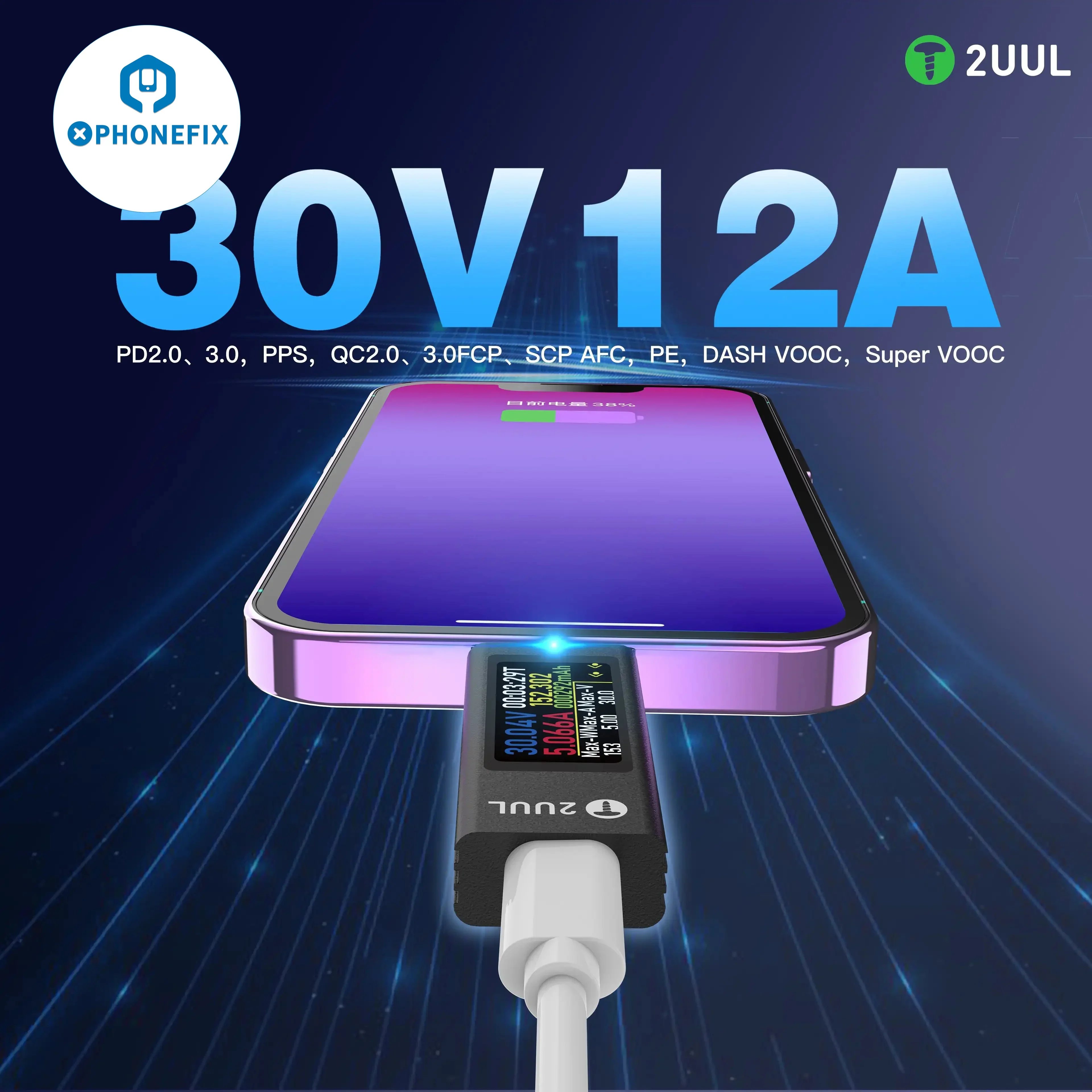 Mini Detector de carga Mate USB-C, detección de corriente bidireccional, medición de carga para portátiles iPhone, iPad, 2ul