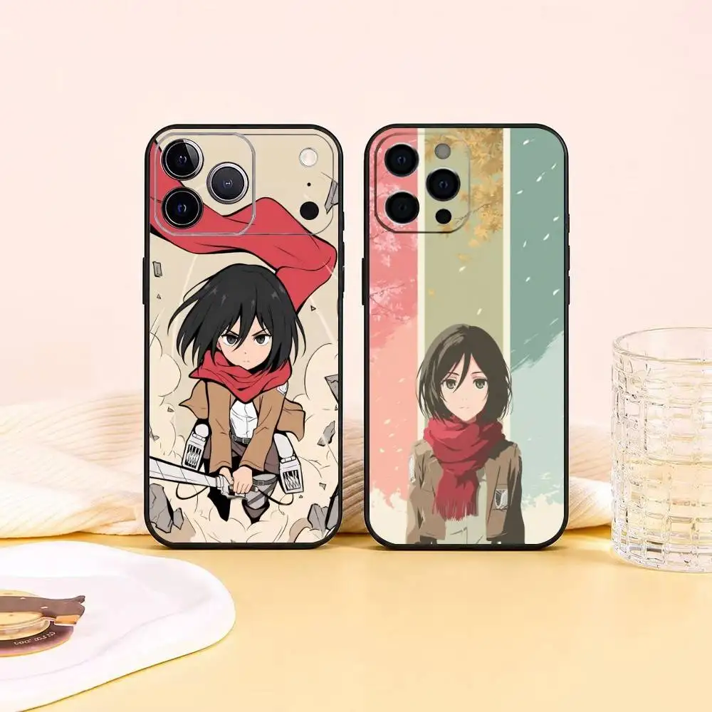 

Mikasa Ackerman Attack on Titan Phone Case For iPhone 17,16,15,14,13,12,11 Plus,Pro Max,XS,Soft Silicone Black Cover