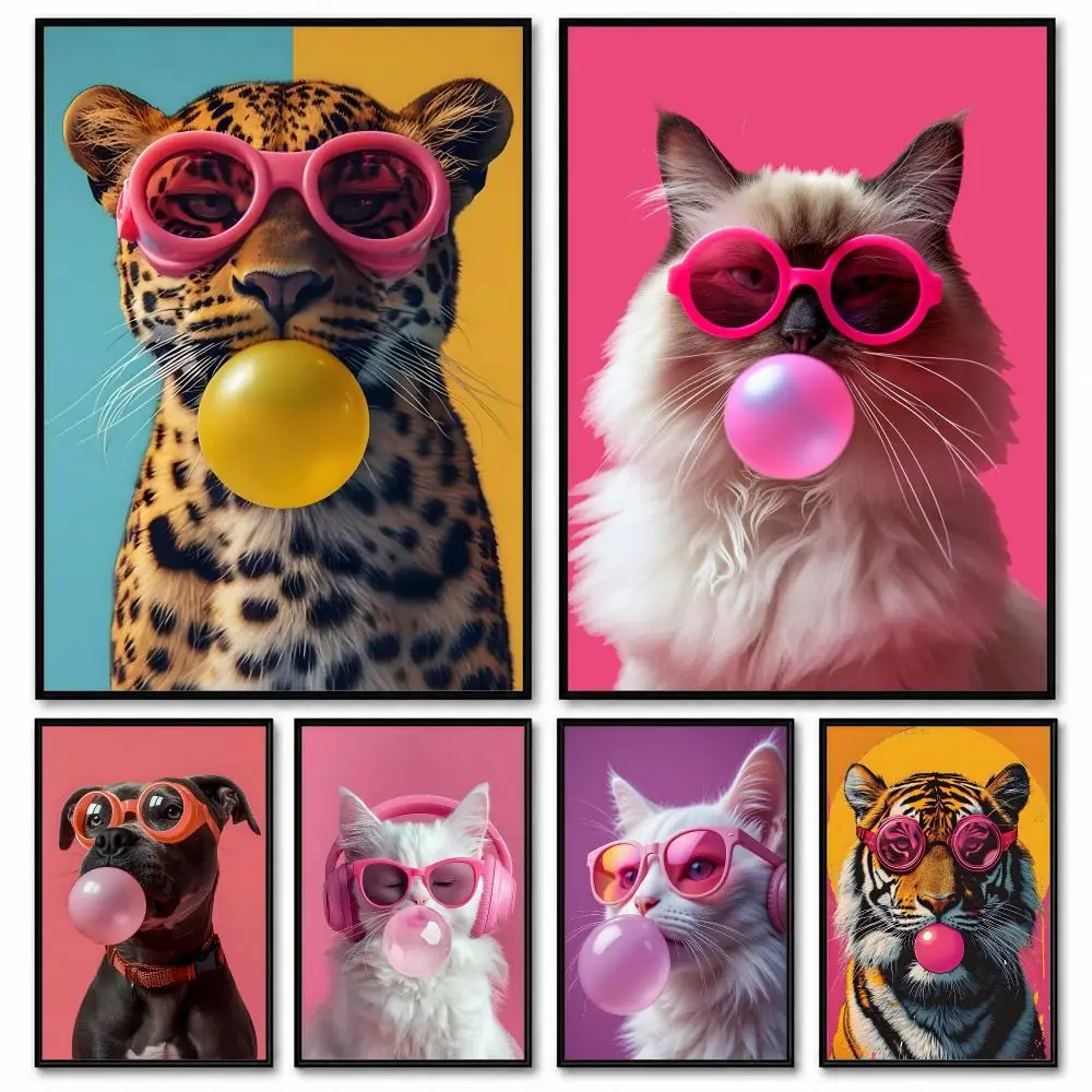 CUTE Animal Bubble Fashion Tiger Poster Room Decor Home Wall Art Printing Waterproof Garage BedRoom Posters Gift