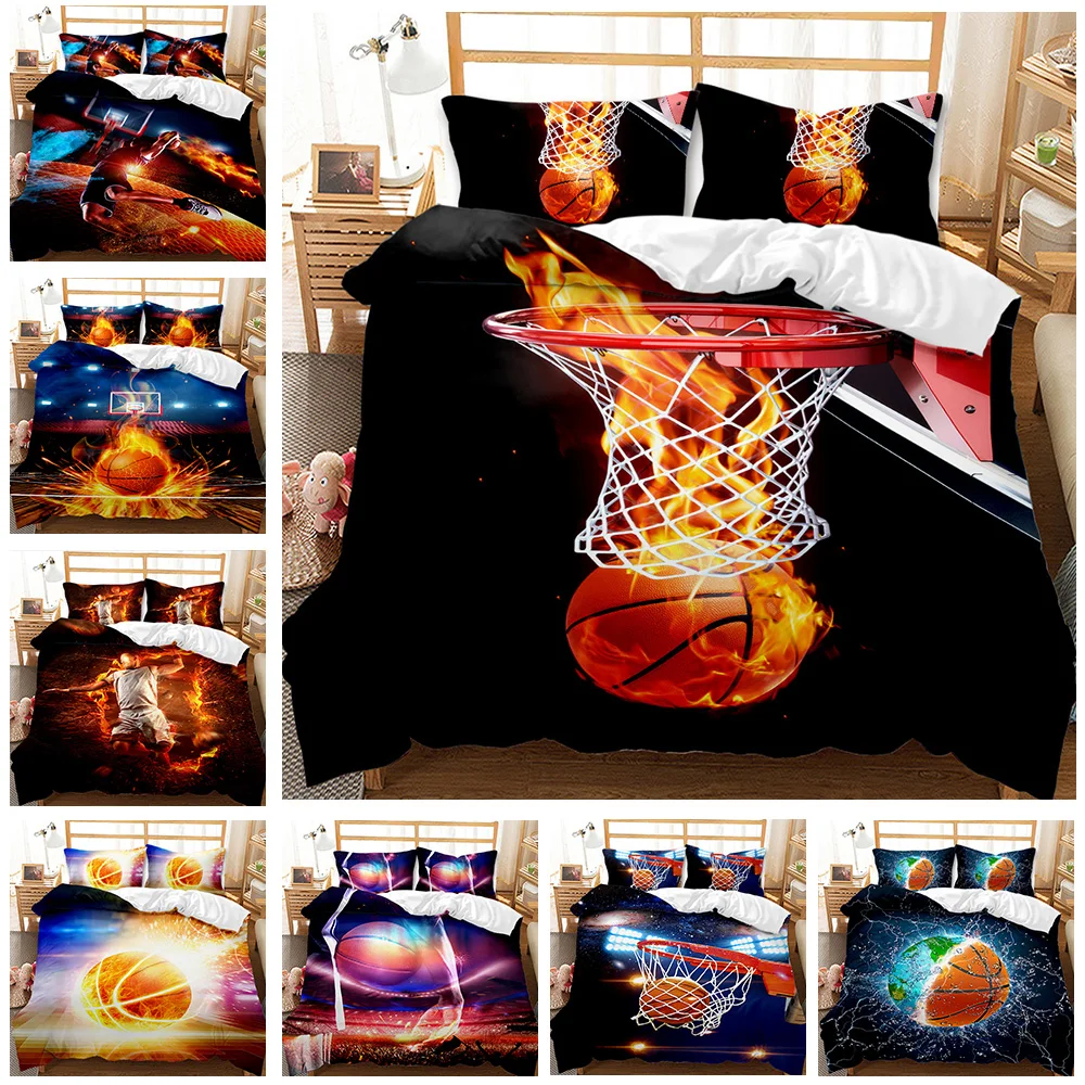 

Fire Basketball Sports Boy Fun Kids Quilt Durex Twin Full King Size 3Pcs Duvet Cover Bedding Linen Set Bedspread 240x220 200x200