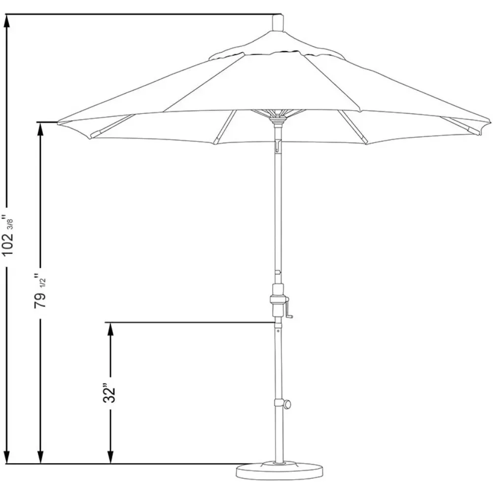 9' Rd Tahoe Series Aluminum Patio Umbrella, Crank Lift, Collar Tilt, Bronze Finish, Sunbrella True Blue Fabric