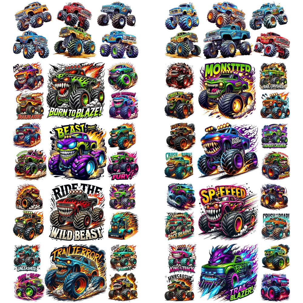New Monster Truck Design UV DTF Cup Stickers Comic Style Mud Truck Pattern Transfers 3D Crystal Stickers Rock Crawler Cup Wraps